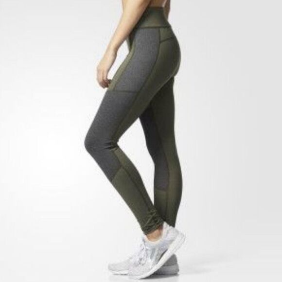🔹️Adidas Olive & Gray Athletic Climalite Leggings Large - Picture 1 of 13